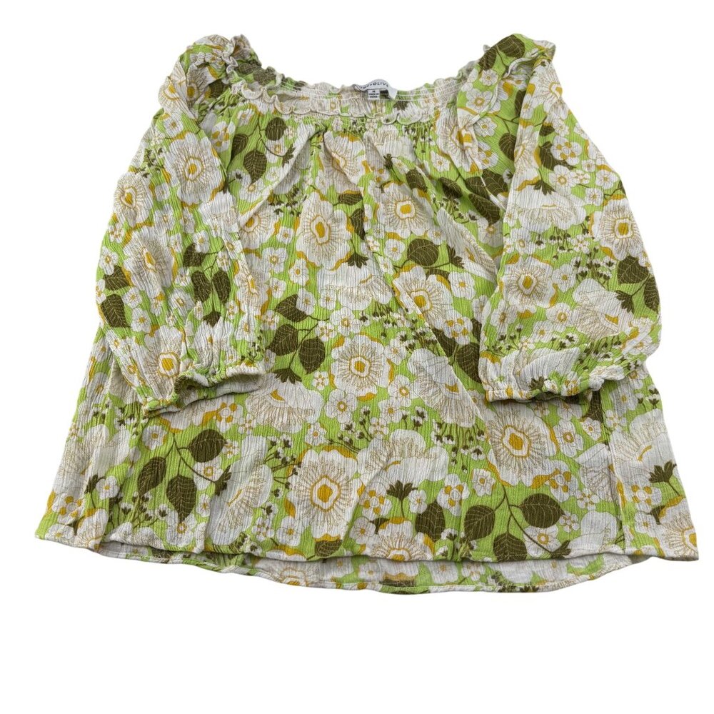Rose+Olive 70s retro vibe Floral Off-Shoulder Blouse‎ Medium 100% Rayon